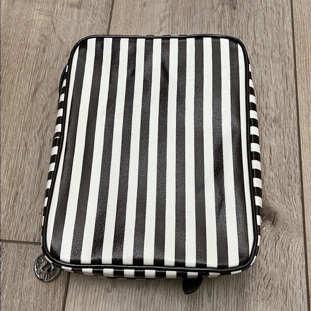 Henri Bendel Brown and White Striped Pouch for makeup brushes